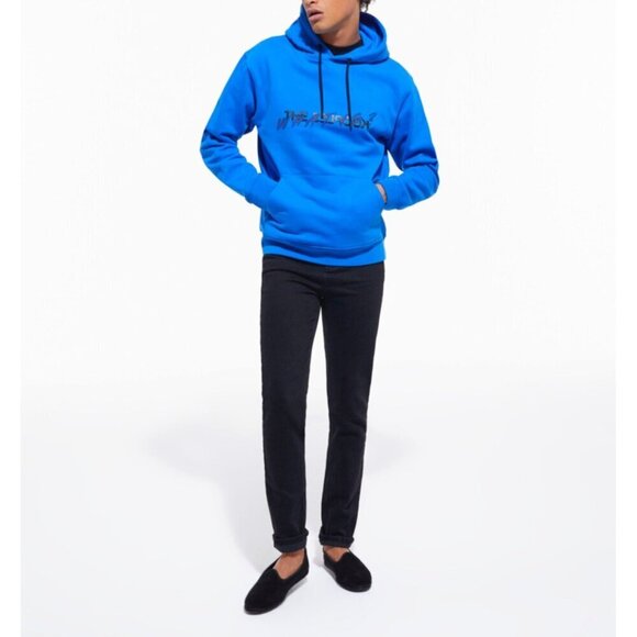 The Kooples Men's Hoodie Large Blue Neoprene, "What Is" Inscription, Heavyweight - Picture 11 of 14
